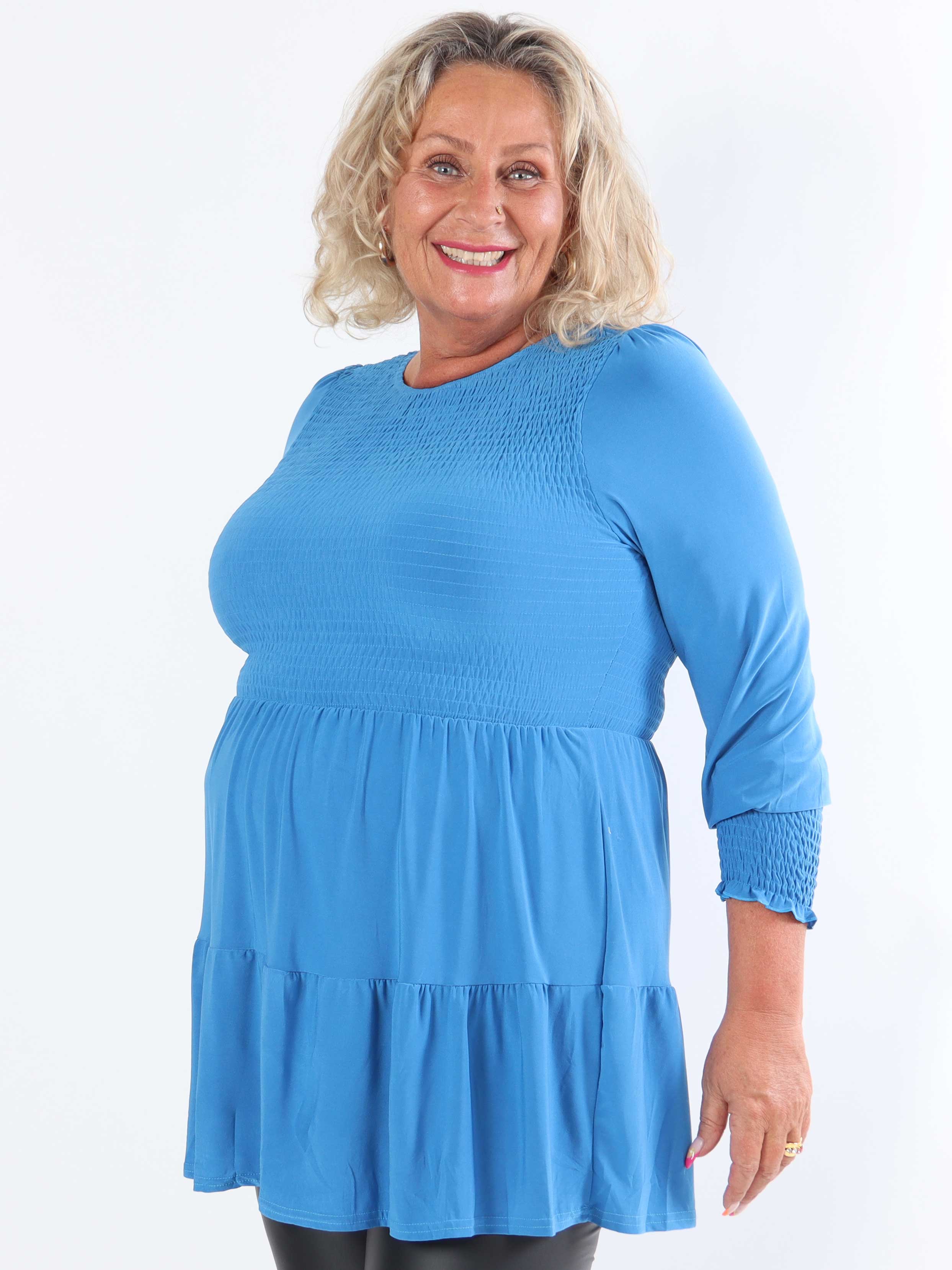 Kelly Shirt - Elastisk plus size bluse med smock henover brystet